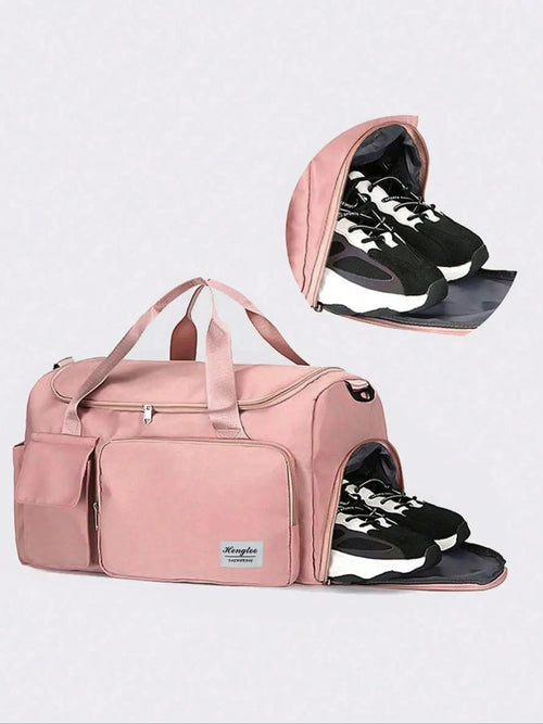 Women'S Fashion Large Capacity Travel Bag, Solid Color Letter Patch Zipper Pocket Travel Bag, Casual Lightweight Travel Bag for Gym & Short Business Trips, Durable Travel Bag